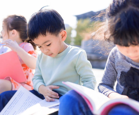 Happy kids studying at school
