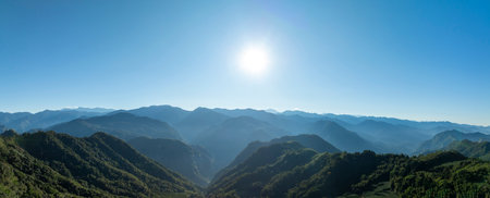 Aerial panoramic view of mountain range Alishan,Taiwan.の写真素材