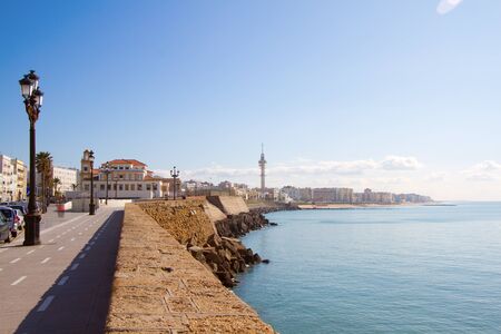 View on promenade by the sea in Cadiz, Spainのeditorial素材