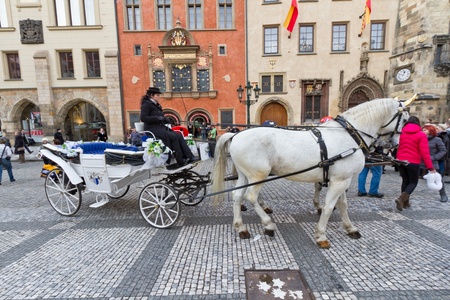 Old fashioned carriage in centre of Prague.のeditorial素材