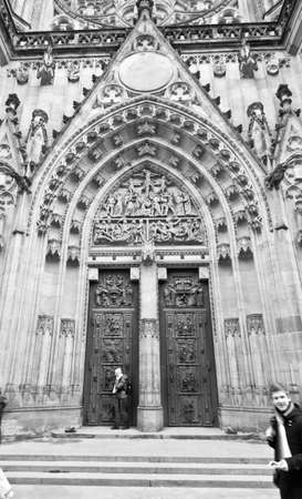 Door of Sv. Vitus cathedrale, Prague, BW photoのeditorial素材
