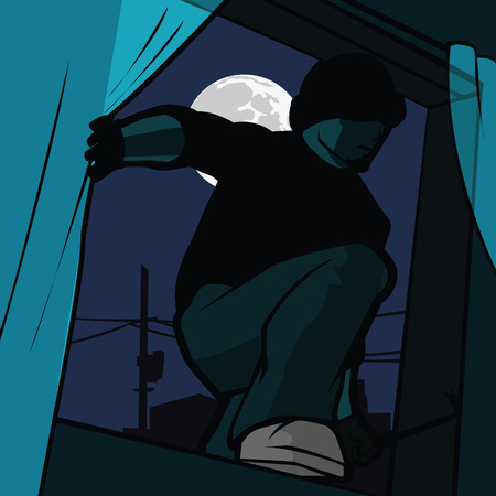 A man infiltrate an empty house at nigtht, while no security thereのイラスト素材