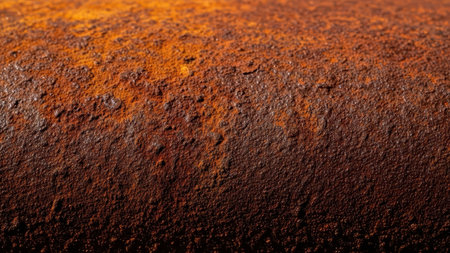 A detailed view of a rusted metal surface with a mix of orange and brown tones.の素材