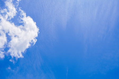 blue sky background with small clouds in panoramic view.