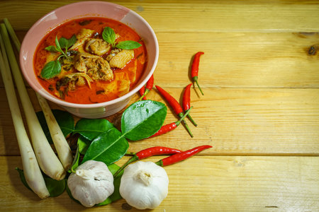 Thai Food Red Curry Chicken with Bamboo Shoots It is a popular Thai food and is meticulous in cooking.の写真素材