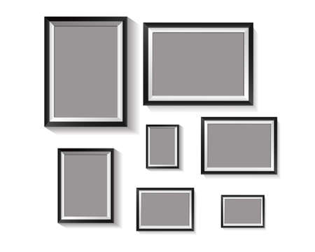 Vertical rectangle frame, black exterior frame overlaid with white frame on white backgroundのイラスト素材