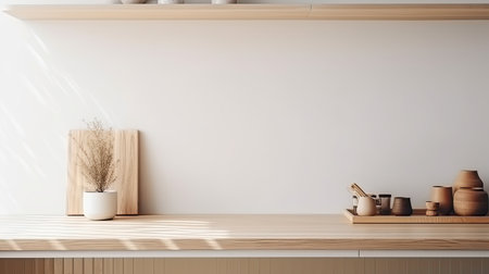 Kitchen interior with empty white wall. Mock up, 3D Renderingの素材