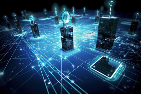 Concept of cloud computing with connected devices and icons. 3d renderingの素材