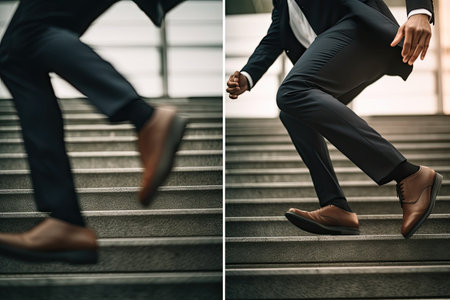 cropped shot of businessman in formal wear running on stairs in officeの素材