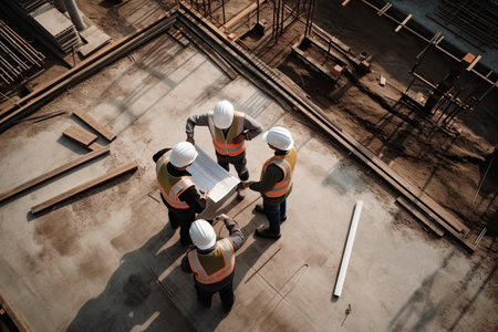 Engineer, Architecture, Engineering, Building and Construction concept - Top view of construction siteの素材