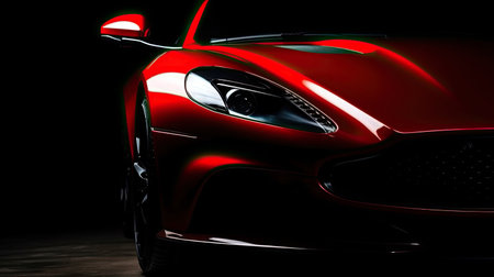 Red sports car on the dark background. 3d render image.の素材