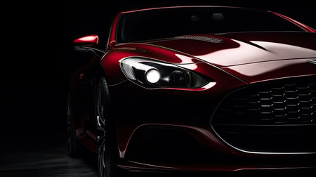Luxury red sports car on black background. 3d renderingの素材