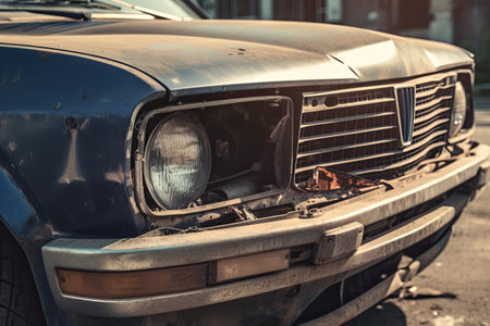 Detail of a classic american car in a parking lot.の素材