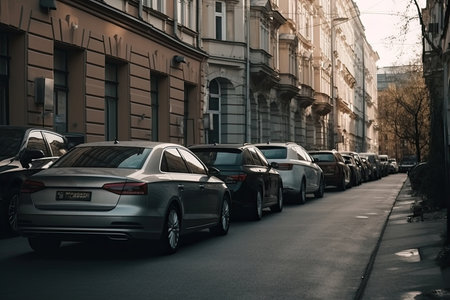 Cars parked on the street.の素材