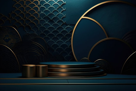 Podium and background for Chinese new year,Chinese Festivals, Mid Autumn Festival.の素材
