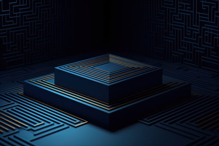 3d rendering of abstract geometric shapes in blue color on black backgroundの素材