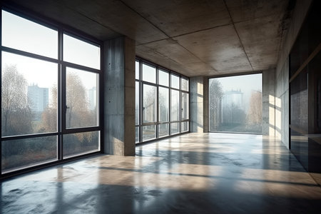Interior of modern empty room with concrete walls and concrete floor. 3d renderingの素材