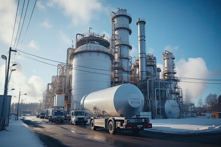 Petrochemical plant in winter. Petrochemical plant in winter.の素材