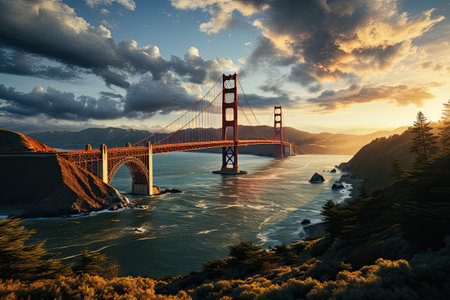 Golden Gate Bridge at sunset, San Francisco, California, USA.の素材