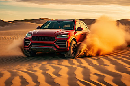 luxury car on sand dunesの素材