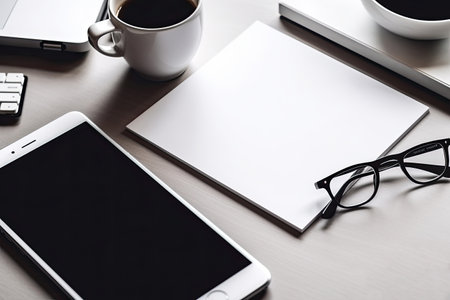 Smartphone and Tablet pc with financial charts and graphs on office desk, business conceptの素材