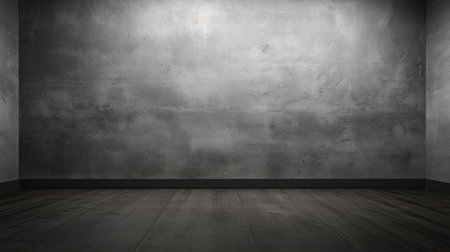 Empty room with concrete wall and wooden floor. 3D Renderingの素材