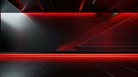 Abstract dark room with red and black lighting and floor. 3d renderingの素材