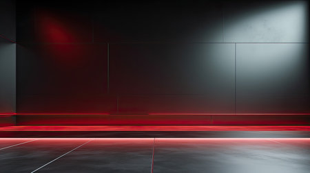 3d rendering of empty room with red light spot on concrete floorの素材