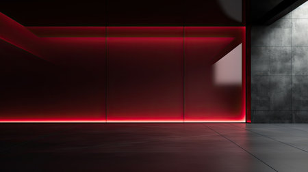 Abstract interior with empty concrete wall and red neon lights. 3D Renderingの素材