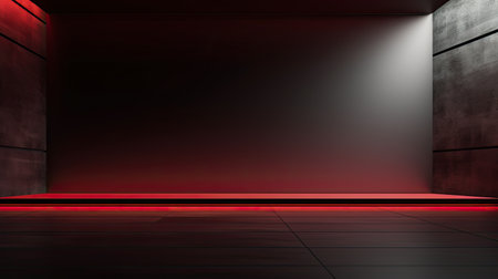 3d rendering of empty room with black wall and red floor.の素材