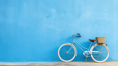 Bicycle with blue wall background,vintage color tone style.の素材
