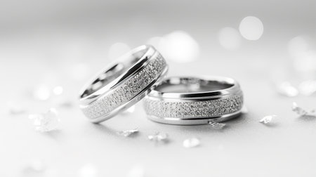wedding rings on a white background with bokeh effectの素材