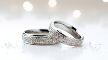 wedding rings on a white background with bokeh effectの素材