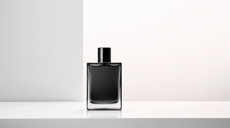 Black perfume bottle on white background. Mockup, 3D Renderingの素材