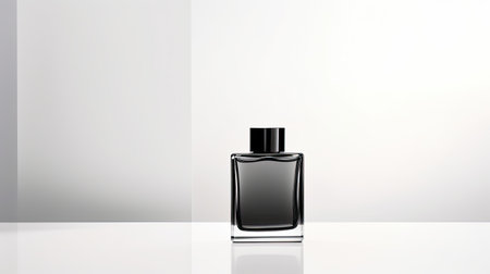 Black perfume bottle on a white background. 3D illustration. Mock up.の素材