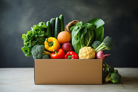 Box with different products on table against black background, space for textの素材