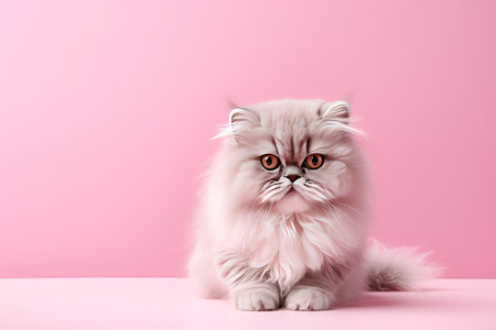 Persian cat on a pink background. Copy space for text.の素材