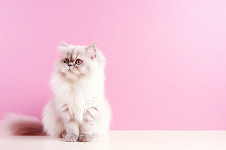 Persian cat on pink background with copy space. Cute petの素材