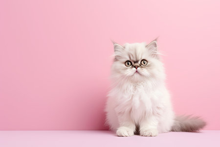 White persian cat on a pink background. Copy space for textの素材
