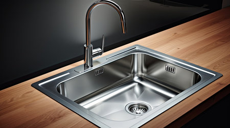 Kitchen sink with faucet in modern kitchen. 3d renderの素材