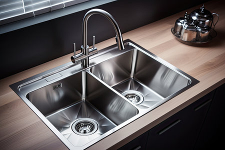 Kitchen faucet and sink in modern kitchen. 3d renderingの素材