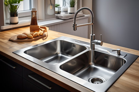 Kitchen sink with faucet in modern kitchen. 3d renderingの素材