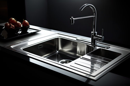 Kitchen sink with faucet and faucet in modern kitchenの素材