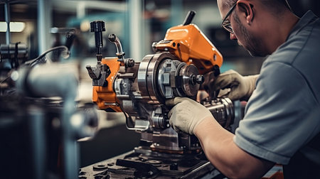 Car mechanic working in auto repair shop. Auto service industry. Automotive manufacturingの素材