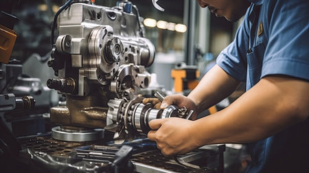 Car mechanic working in auto repair shop. Auto service industry. Automotive manufacturingの素材