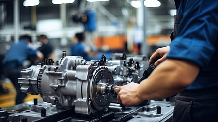 Car mechanic working in auto repair shop. Auto service industry. Automotive manufacturingの素材