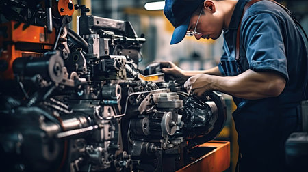 Car mechanic working in auto repair shop. Auto service industry. Automotive manufacturingの素材