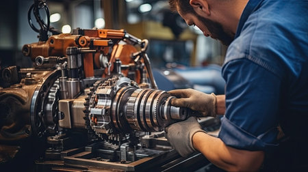 Car mechanic working in auto repair shop. Auto service industry. Automotive manufacturingの素材