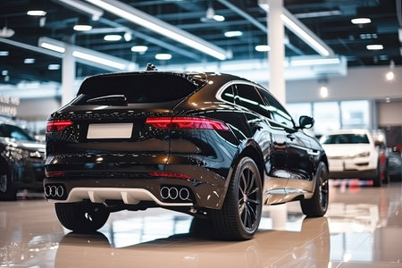 Modern car in showroom. Car close-up. Automotive industryの素材