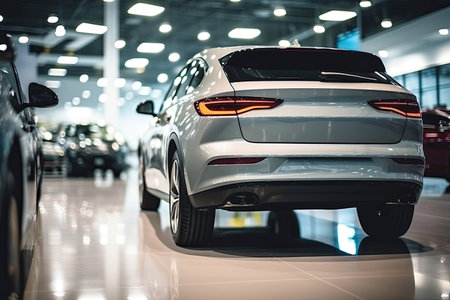 Modern car in showroom. Car close-up. Automotive industryの素材